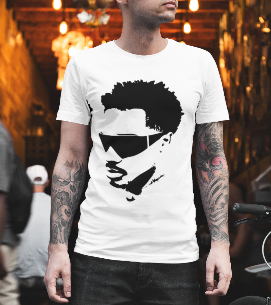 Plaqueboymax Face Outline With Sunglasses And Abstract Hair Sketch T-Shirt