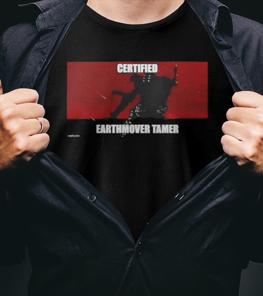 Certified Earthmover Tamer Dark Silhouette Red Background T-Shirt