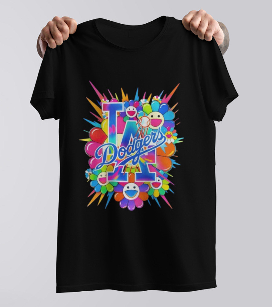 LA Dodgers Murakami Flower Burst Smiley Baseball T-Shirt