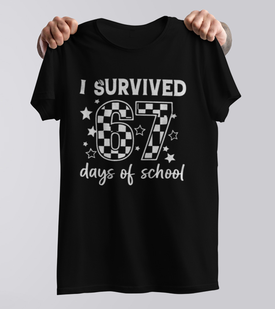 I Survived 67 Days Of School Checkered Stars T-Shirt