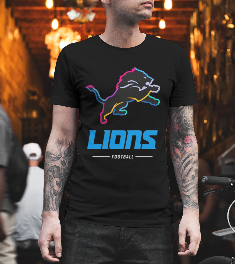 Lions Football Colorful Lion Graphic T-Shirt