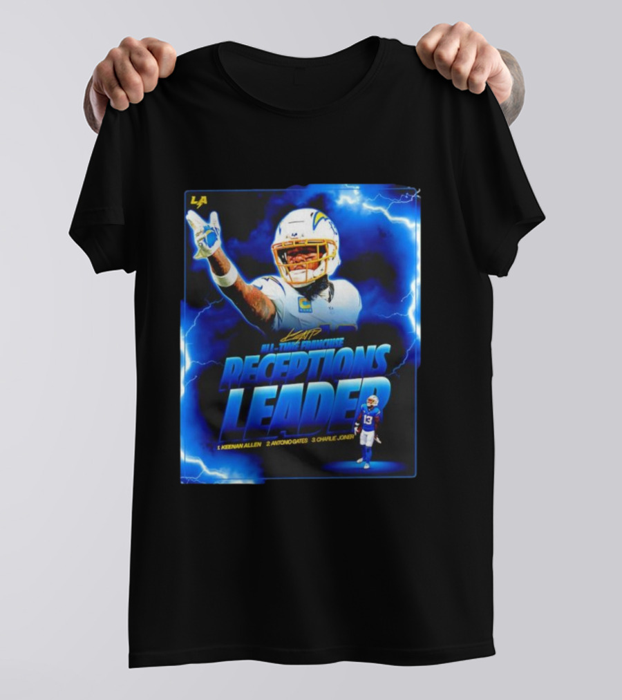 Keenan Allen Chargers All-Time Franchise Receptions Leader Lightning Theme T-Shirt