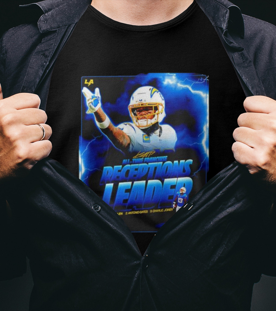 Keenan Allen Chargers All-Time Franchise Receptions Leader Lightning Theme T-Shirt