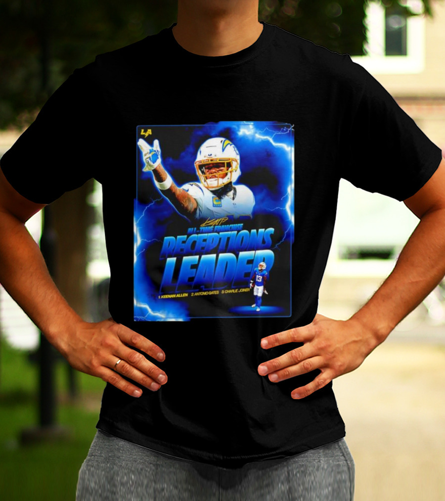Keenan Allen Chargers All-Time Franchise Receptions Leader Lightning Theme T-Shirt