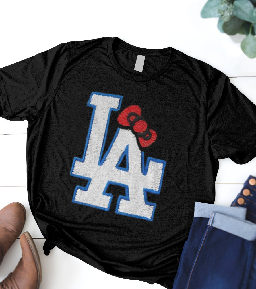 LA Dodgers Hello Kitty Bow Embroidery Collaboration T-Shirt