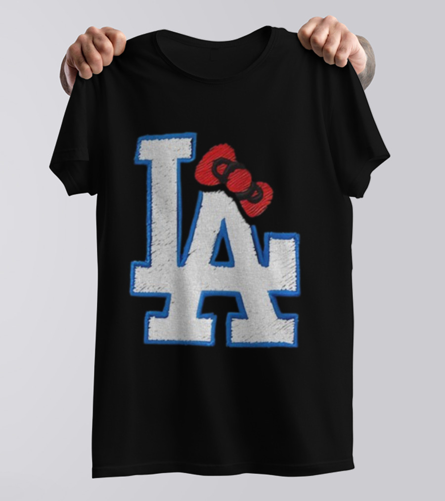 LA Dodgers Hello Kitty Bow Embroidery Collaboration T-Shirt