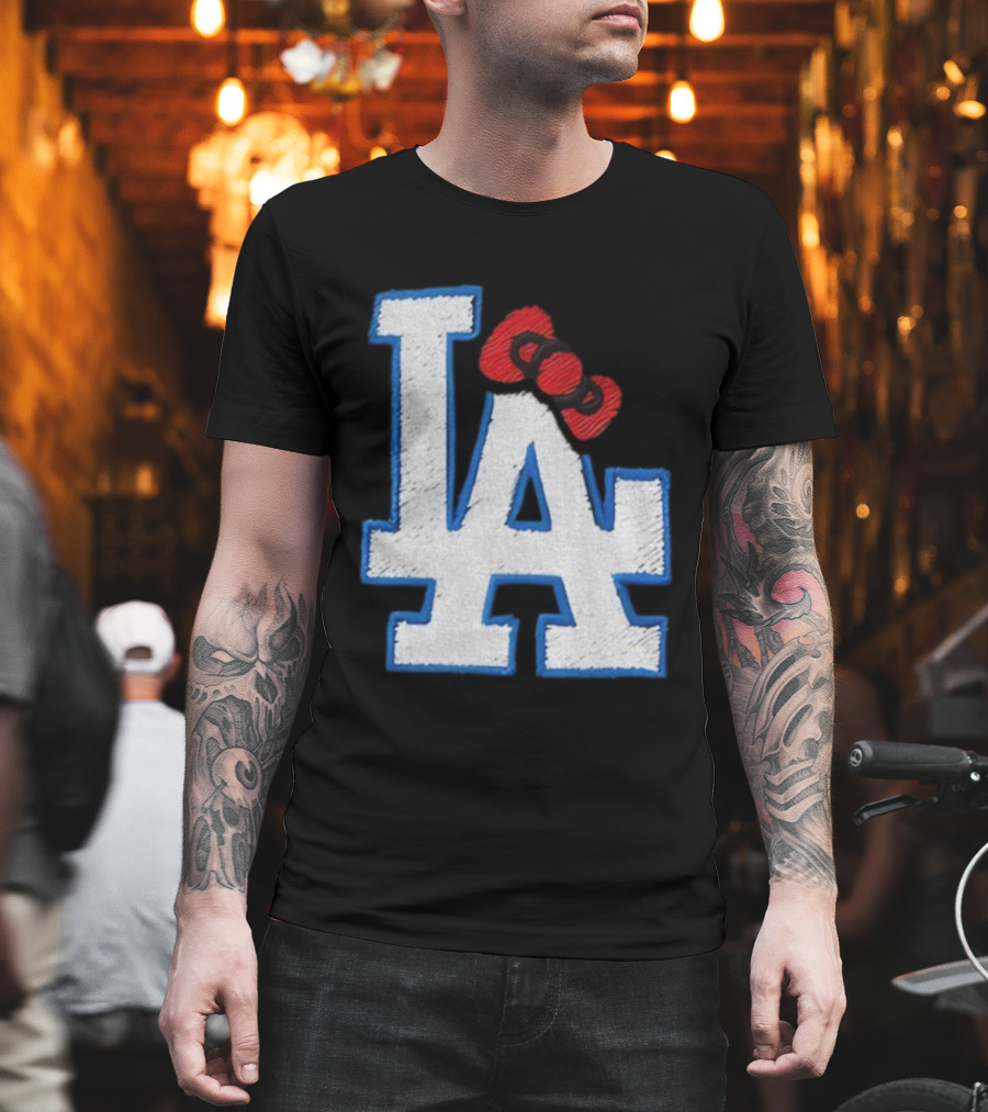 LA Dodgers Hello Kitty Bow Embroidery Collaboration T-Shirt