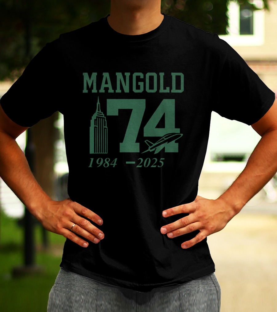 MANGOLD 74 New York Jets 1984 2025 Jet Skyline Tribute T-Shirt