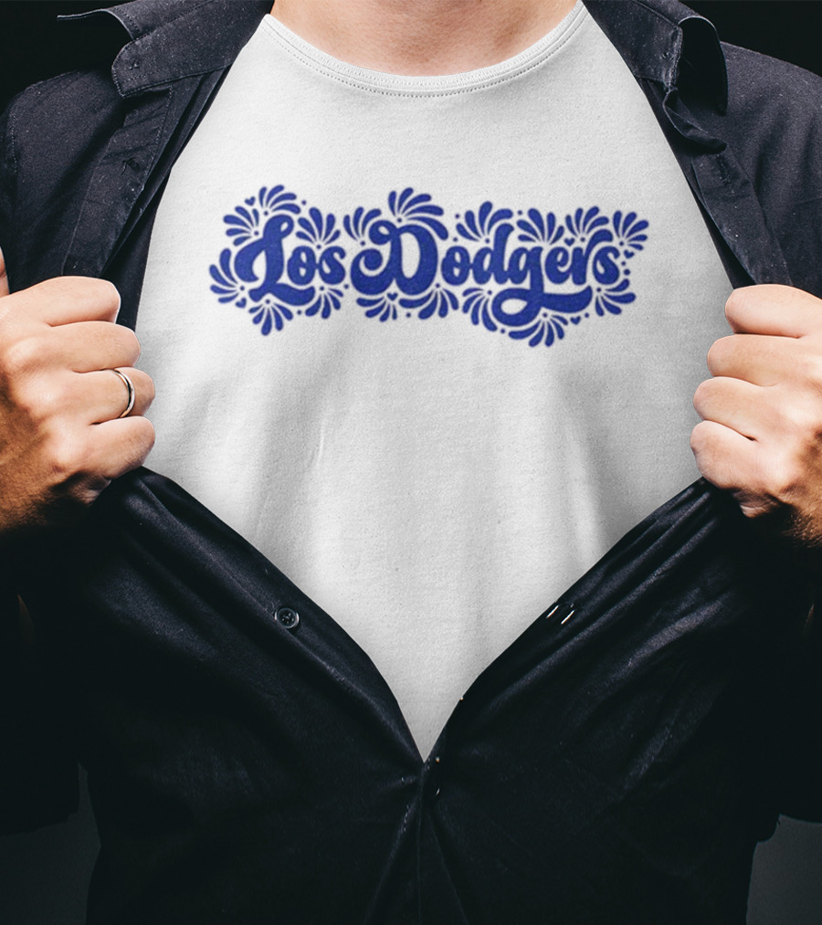 Mexican Talavera Inspired Los Angeles Dodgers Floral Text T-Shirt