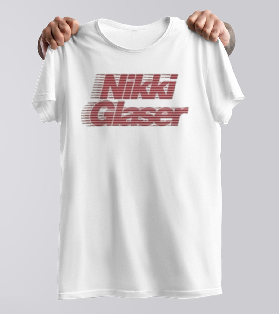 Nikki Glaser Motion Striped Red Text T-Shirt