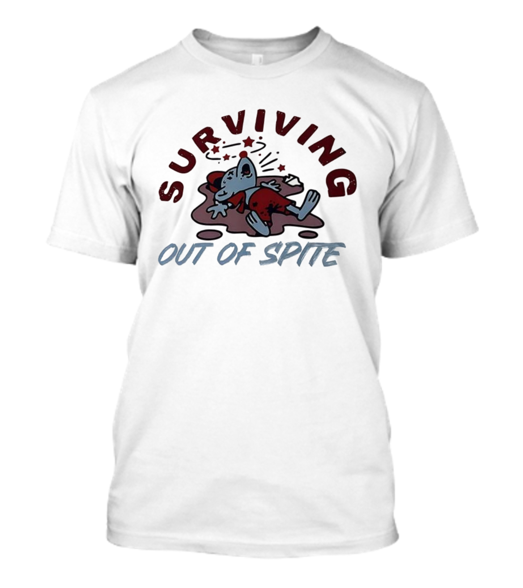 Surviving Out Of Spite Cartoon Illustration Character In Red Outfit T-Shirt