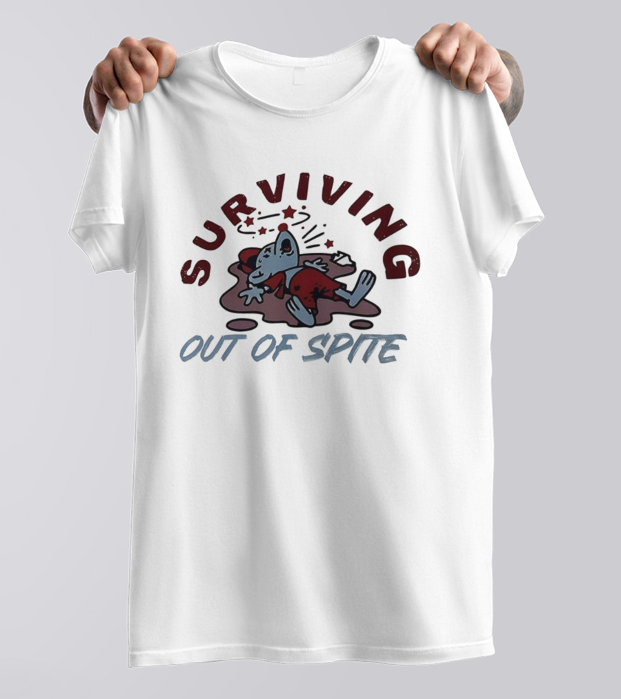 Surviving Out Of Spite Cartoon Illustration Character In Red Outfit T-Shirt