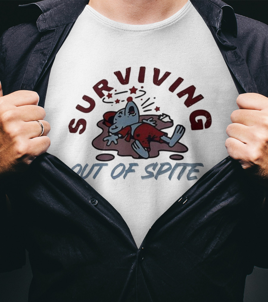 Surviving Out Of Spite Cartoon Illustration Character In Red Outfit T-Shirt