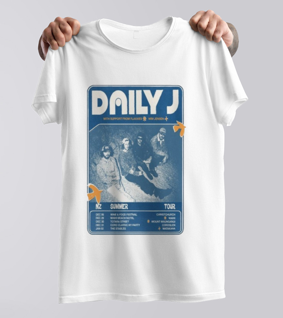 Daily J NZ Summer Tour 2025-2026 Support From Flaxxies Mim Jensen Christchurch Matakana T-Shirt