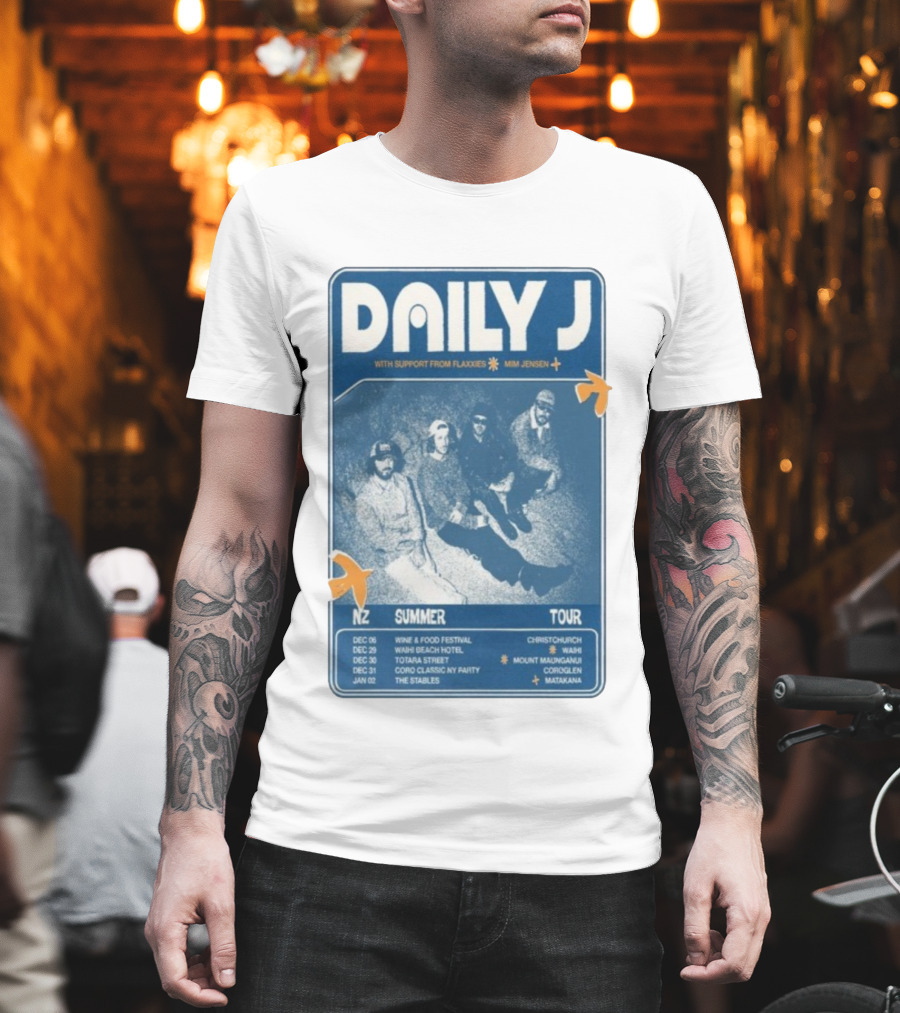 Daily J NZ Summer Tour 2025-2026 Support From Flaxxies Mim Jensen Christchurch Matakana T-Shirt