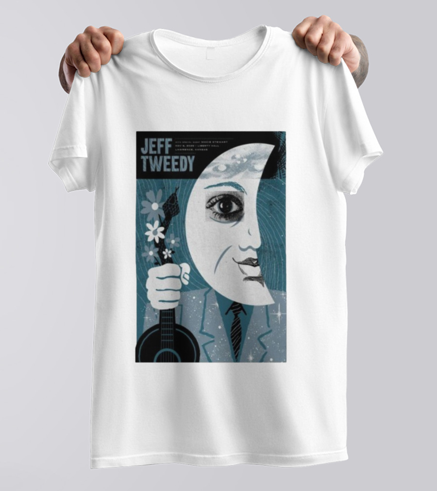 Jeff Tweedy Nov 8 2025 Liberty Hall Lawrence KS Moon Eye Flowers Guitar Art T-Shirt