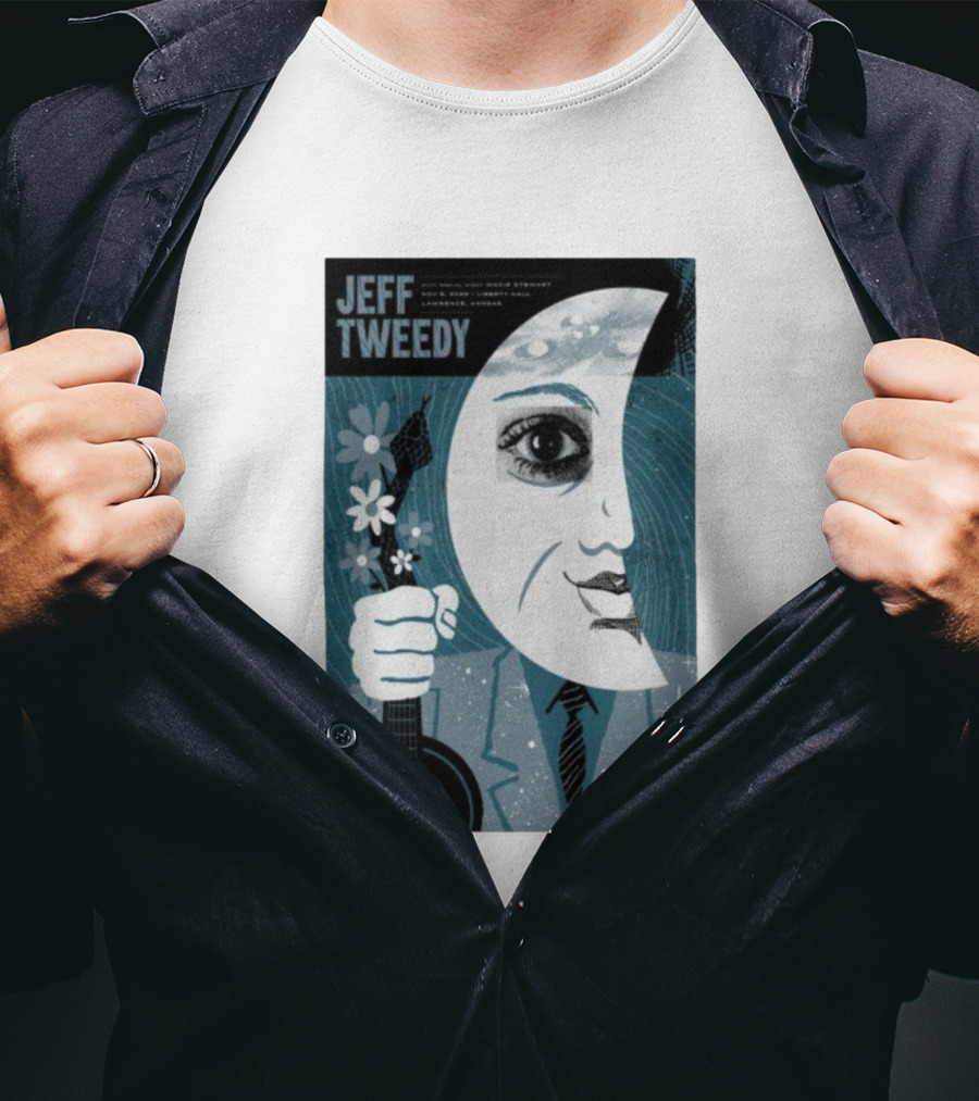 Jeff Tweedy Nov 8 2025 Liberty Hall Lawrence KS Moon Eye Flowers Guitar Art T-Shirt