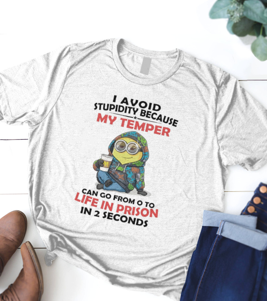 Minion Temper Life In Prison Graffiti Style With M Cup T-Shirt