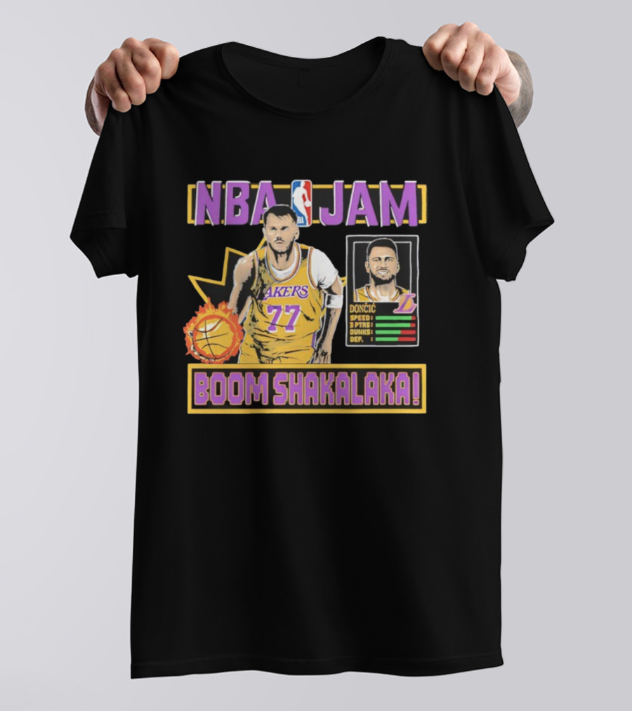 NBA Jam Lakers 77 Doncic Boom Shakalaka T-Shirt