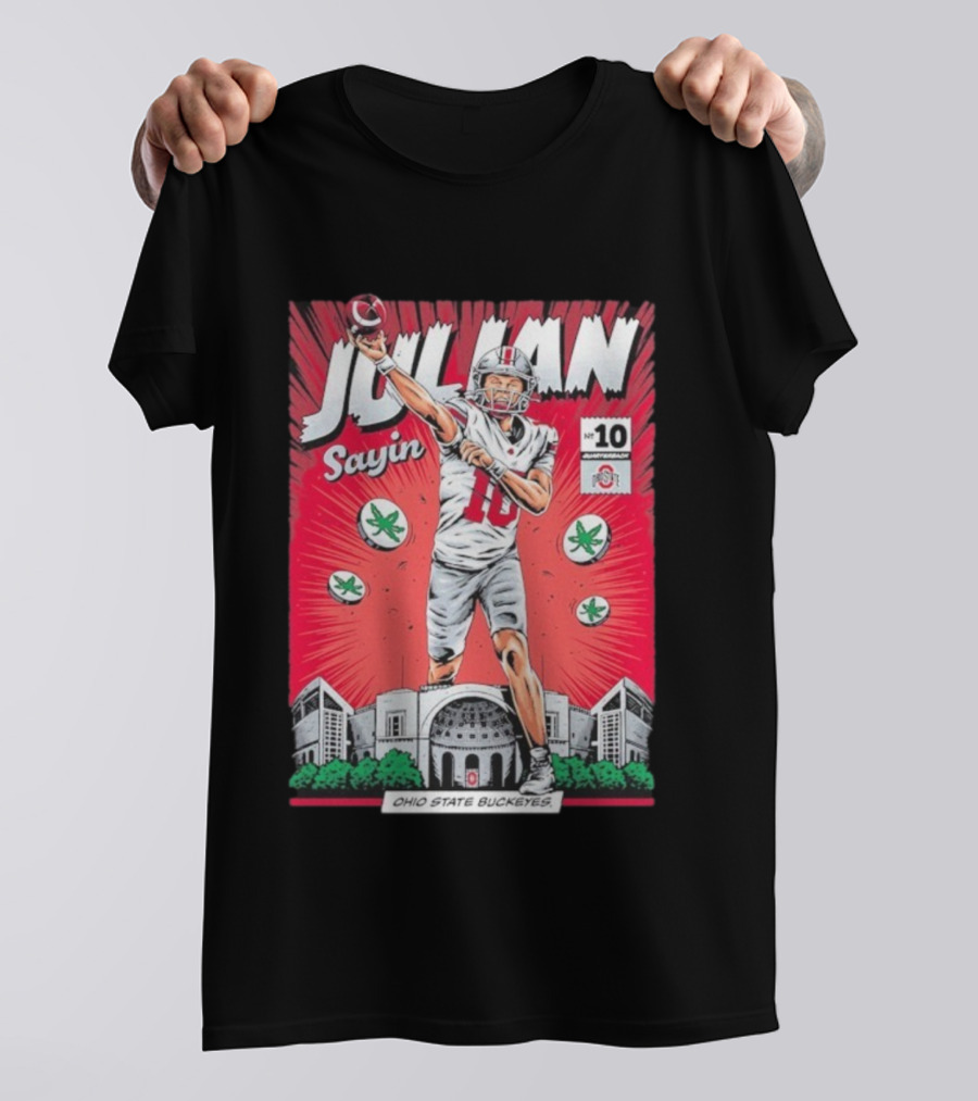 Julian Sayin Ohio State Buckeyes Number 10 Comic Superheroes Stadium T-Shirt