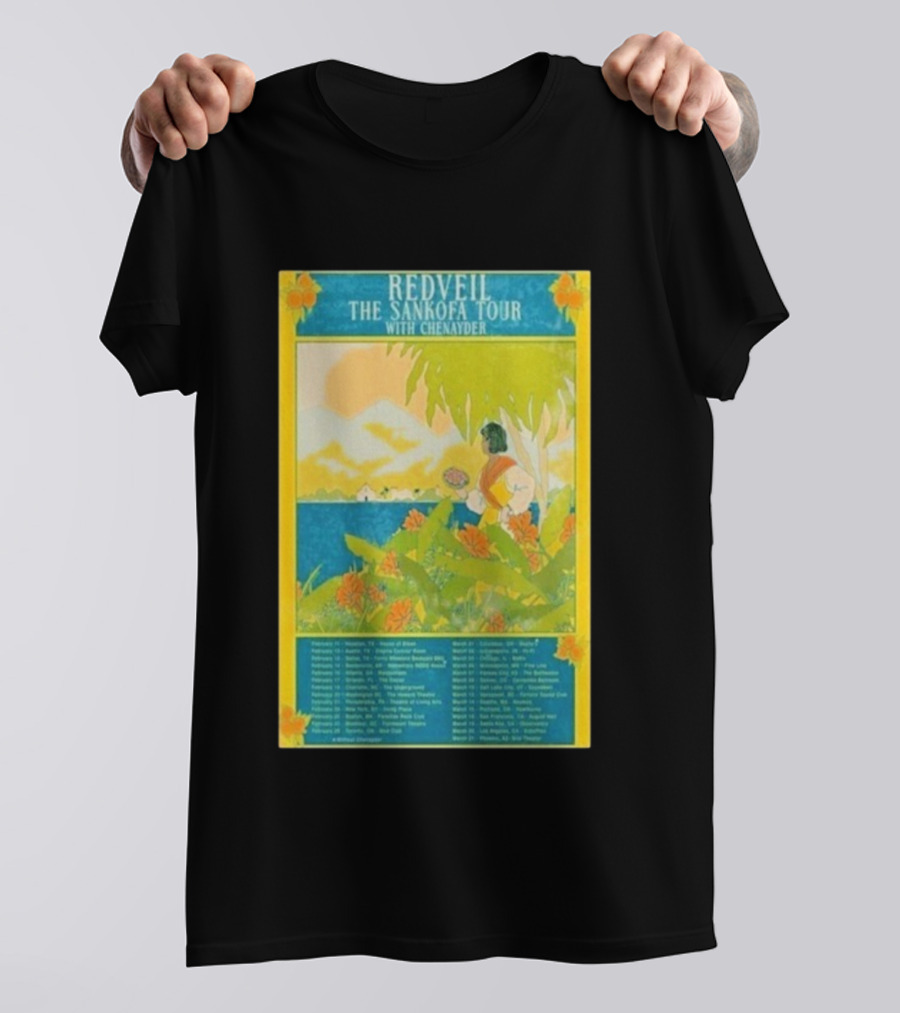 Redveil The Sankofa Tour With Chenayder 2026 Dates And Locations Art Nouveau Style Coastline Scene T-Shirt