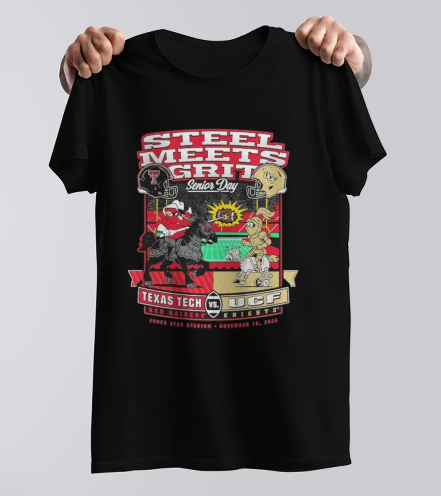 Steel Meets Grit Texas Tech Red Raiders Vs UCF Knights Senior Day Jones AT&T Stadium Mascot November 15 2025 T-Shirt