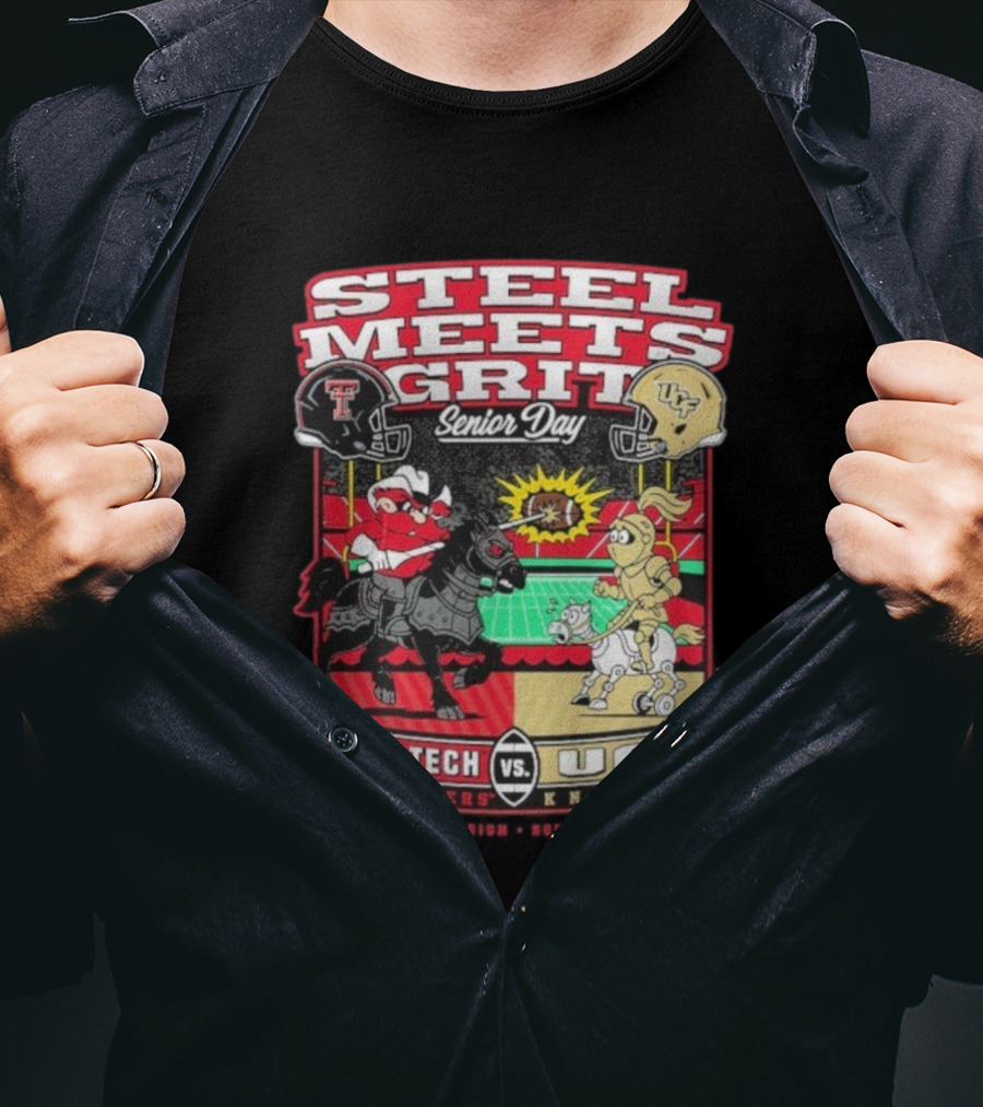Steel Meets Grit Texas Tech Red Raiders Vs UCF Knights Senior Day Jones AT&T Stadium Mascot November 15 2025 T-Shirt
