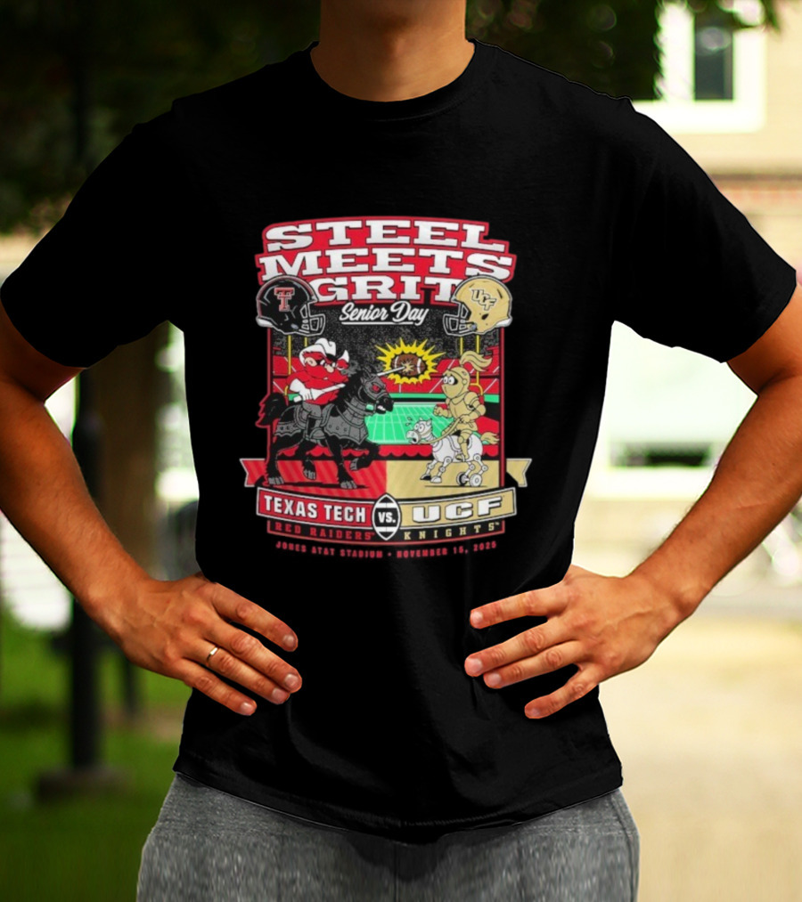 Steel Meets Grit Texas Tech Red Raiders Vs UCF Knights Senior Day Jones AT&T Stadium Mascot November 15 2025 T-Shirt
