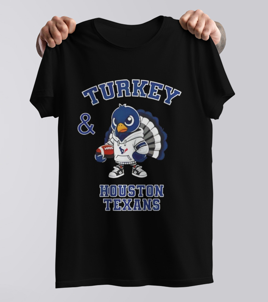 Turkey And Houston Texans Thanksgiving Football Celebration T-Shirt