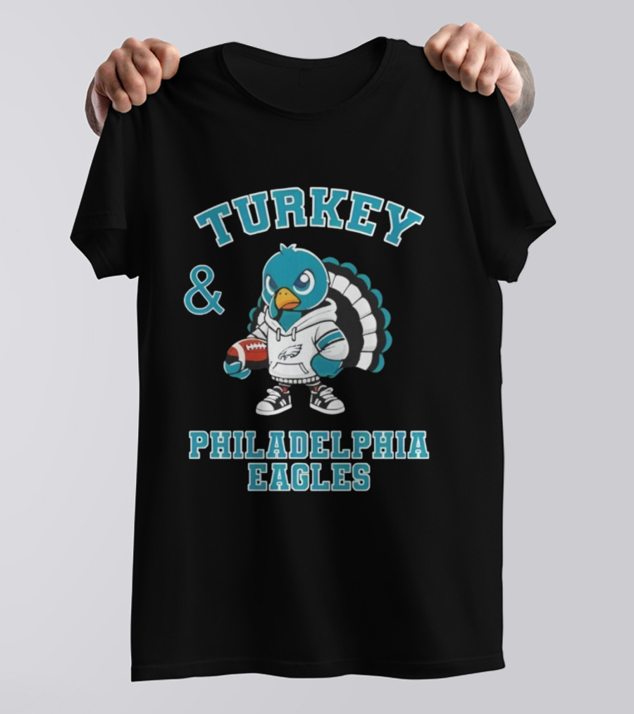 Turkey And Philadelphia Eagles Thanksgiving Football Fan Apparel T-Shirt