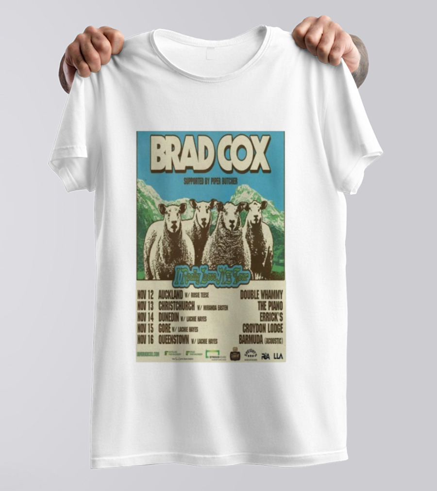 Brad Cox Supported By Piper Butcher New Zealand Tour Nov 2025 Sheep T-Shirt