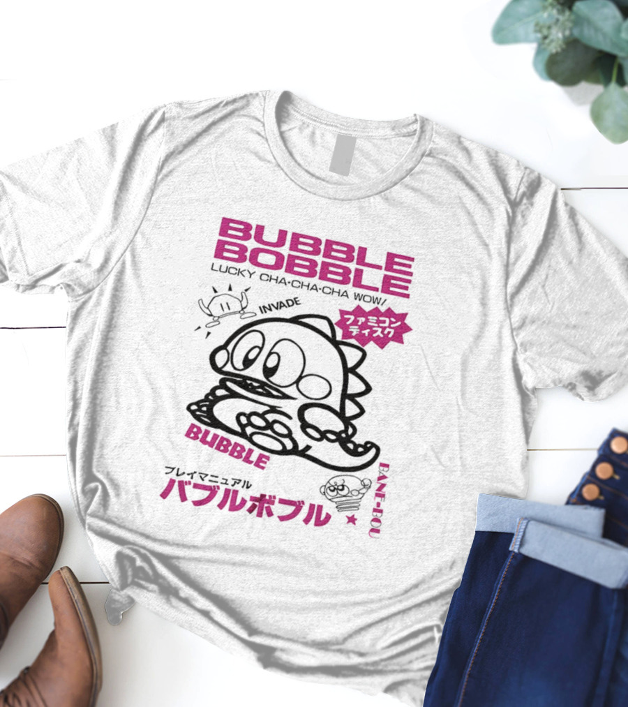 Bubble Bobble Japanese Lucky Cha Cha Cha Wow 80s Invade Vintage T-Shirt