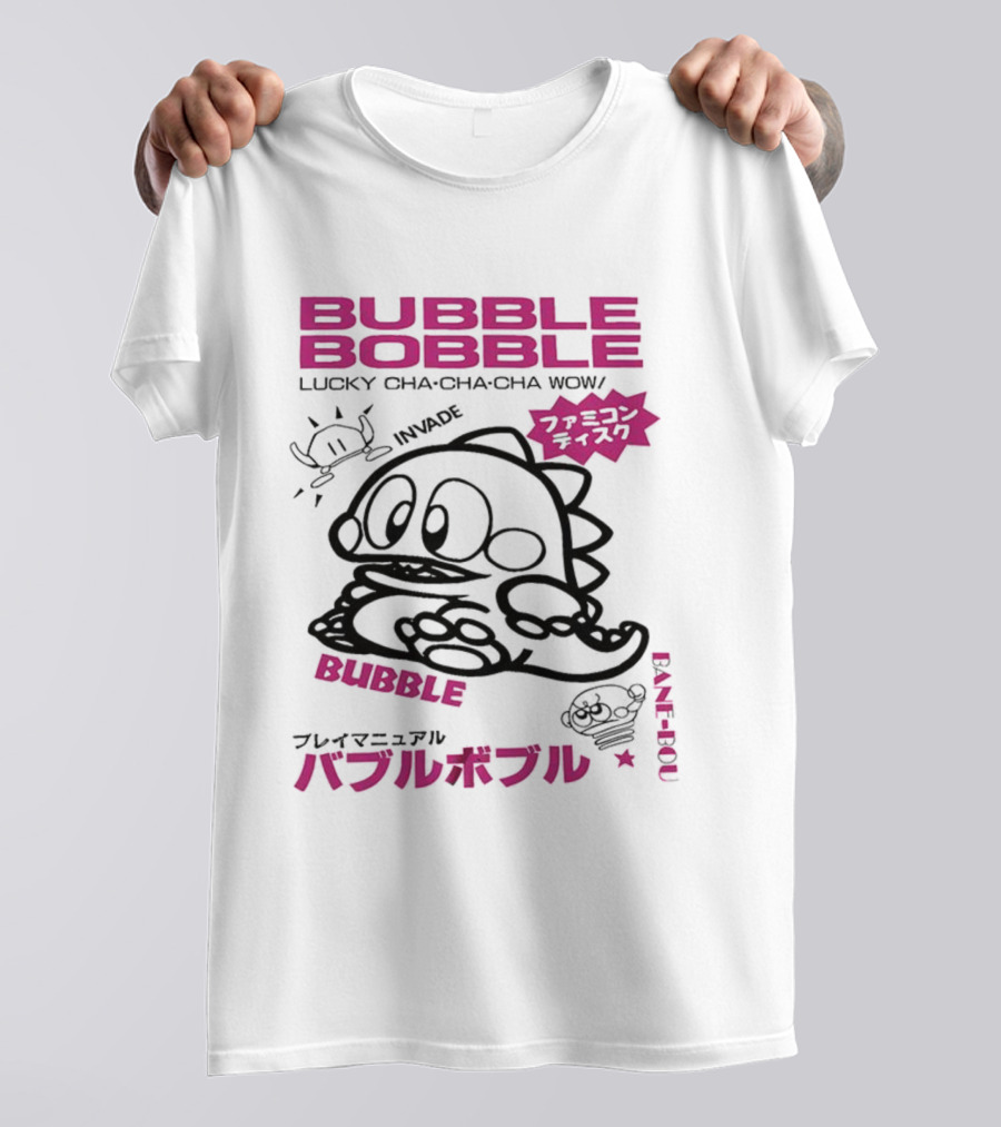 Bubble Bobble Japanese Lucky Cha Cha Cha Wow 80s Invade Vintage T-Shirt