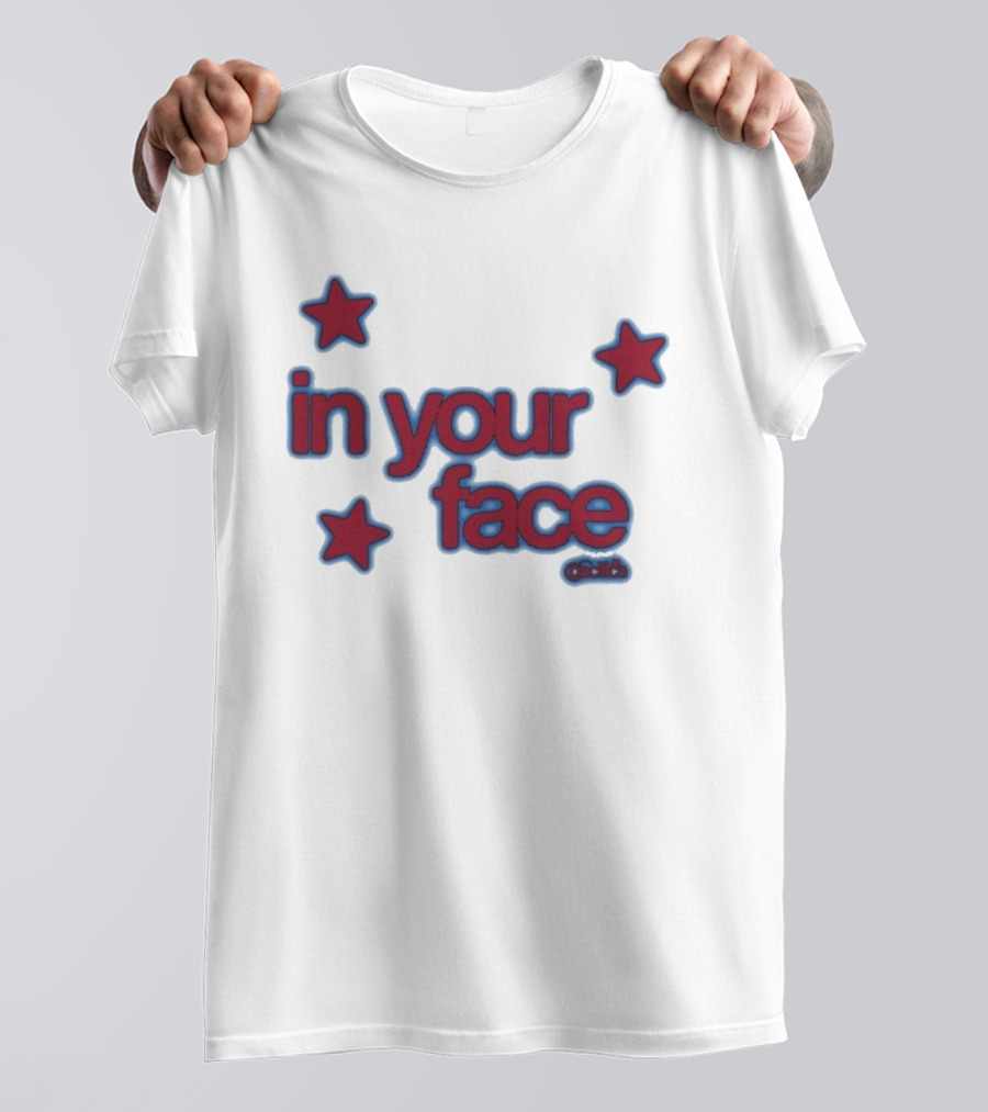 Pacifica In Your Face Stars Logo Bold Red And Blue Stars Pattern T-Shirt
