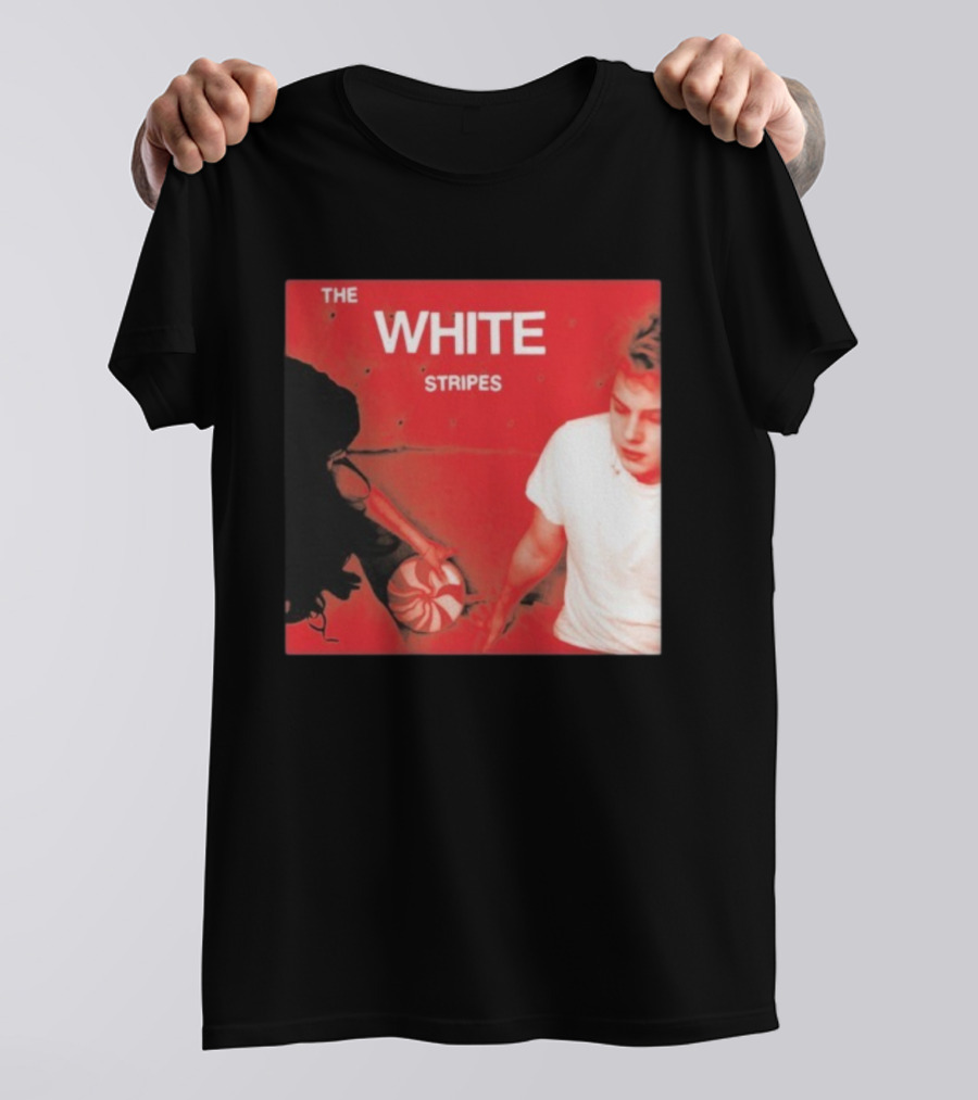 The White Stripes Let's Shake Hands Red And White Spiral Design T-Shirt