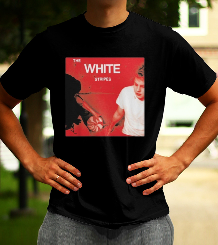 The White Stripes Let's Shake Hands Red And White Spiral Design T-Shirt