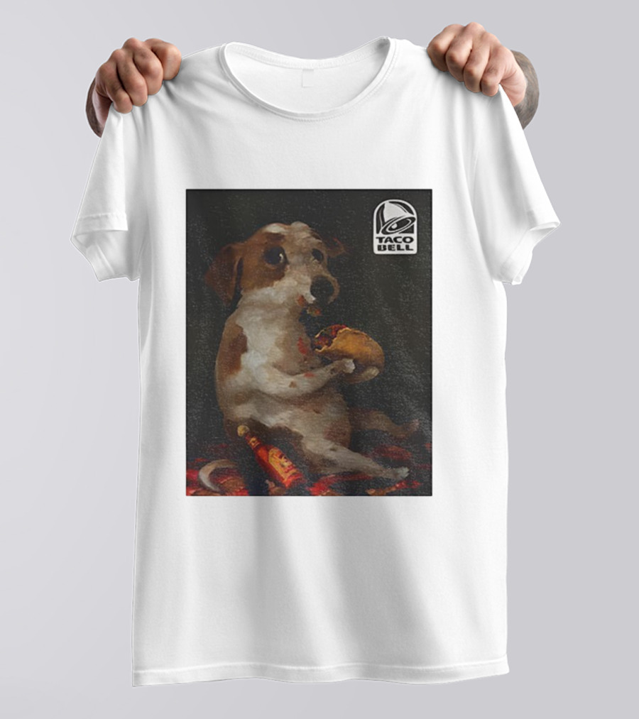 Dog With Taco Bell Burrito And Hot Sauce Funny Meme T-Shirt