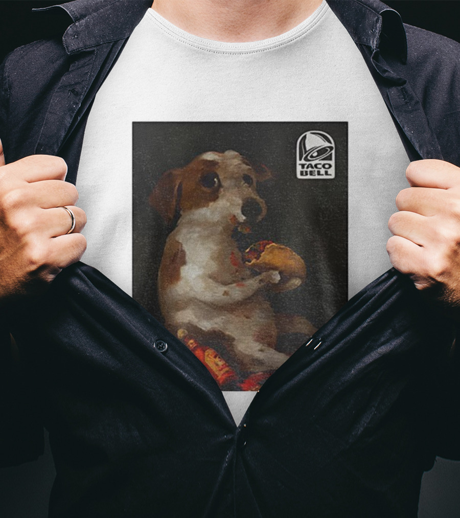 Dog With Taco Bell Burrito And Hot Sauce Funny Meme T-Shirt