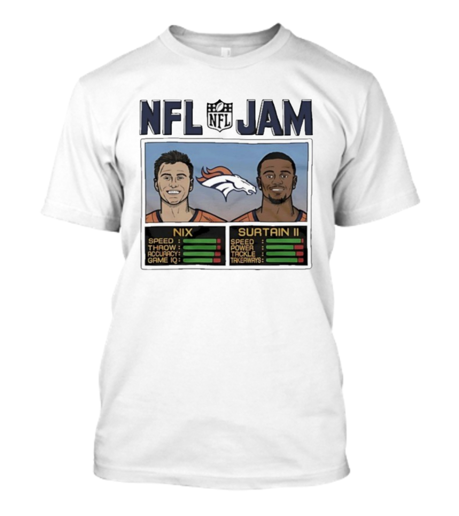 NFL Jam Denver Broncos Nix Surtain II Speed Power Accuracy Game IQ T-Shirt