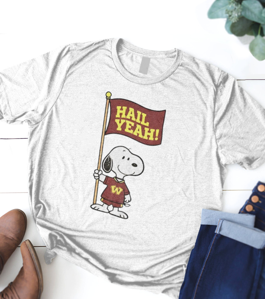 Snoopy Holding Hail Yeah Washington Commanders Flag Football Cartoon T-Shirt
