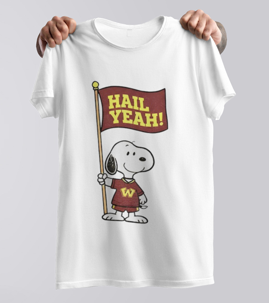 Snoopy Holding Hail Yeah Washington Commanders Flag Football Cartoon T-Shirt