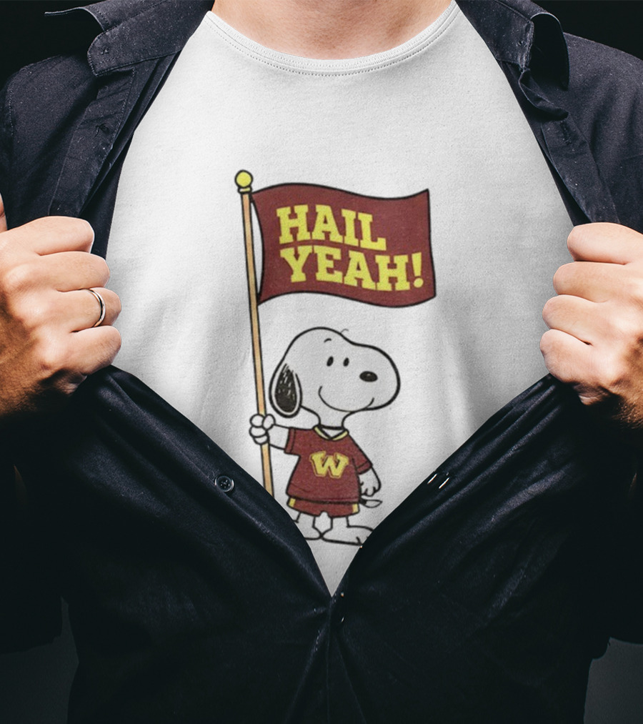 Snoopy Holding Hail Yeah Washington Commanders Flag Football Cartoon T-Shirt