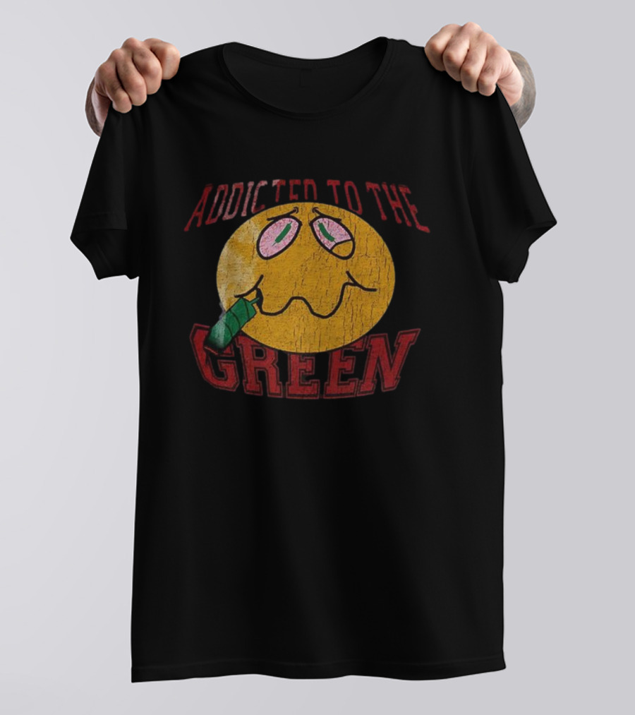 Addicted To The Green Smiley Face Smoking Icon T-Shirt