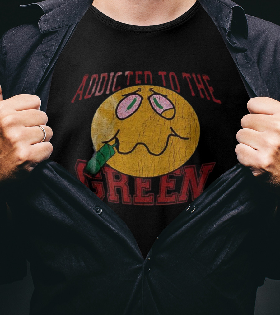 Addicted To The Green Smiley Face Smoking Icon T-Shirt