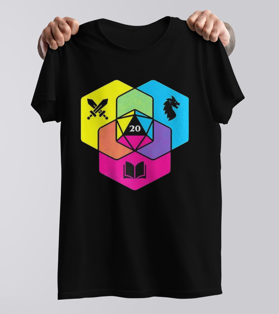 RGB CMYK Venn Diagram 20 Swords Dragon Book Icons Dungeons And Dragons Dice T-Shirt