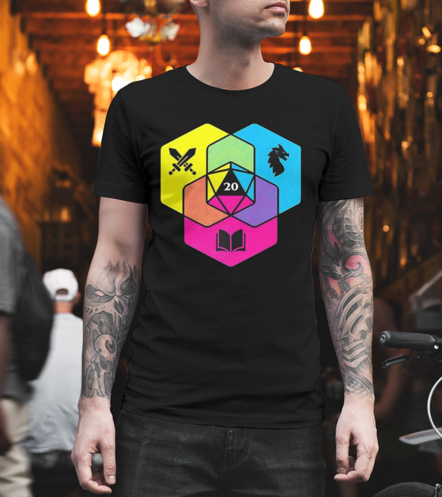 RGB CMYK Venn Diagram 20 Swords Dragon Book Icons Dungeons And Dragons Dice T-Shirt