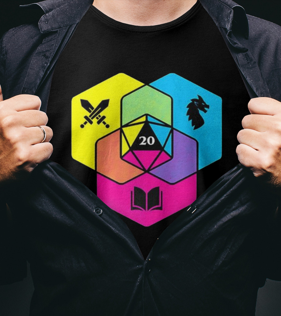 RGB CMYK Venn Diagram 20 Swords Dragon Book Icons Dungeons And Dragons Dice T-Shirt