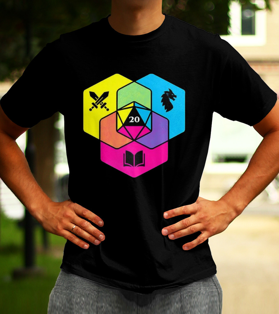 RGB CMYK Venn Diagram 20 Swords Dragon Book Icons Dungeons And Dragons Dice T-Shirt