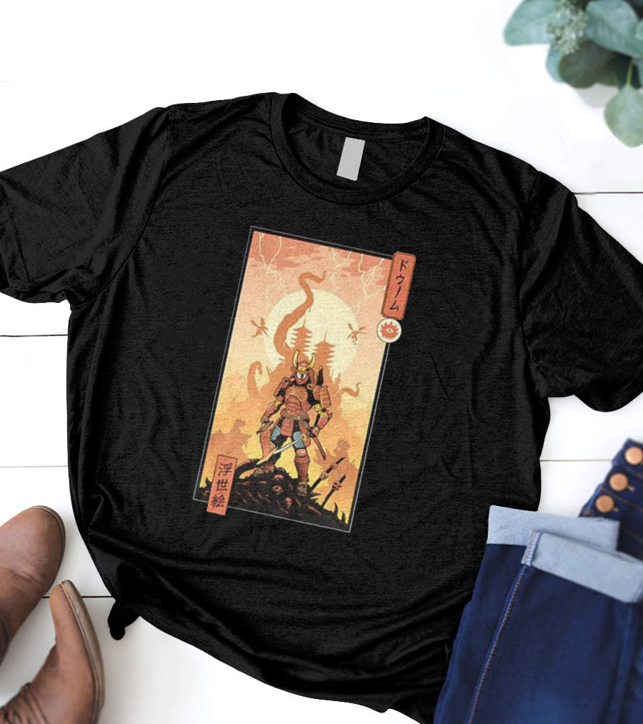 Samurai Doom Ukiyo-E Style Japanese Warrior Demon Battle Art T-Shirt