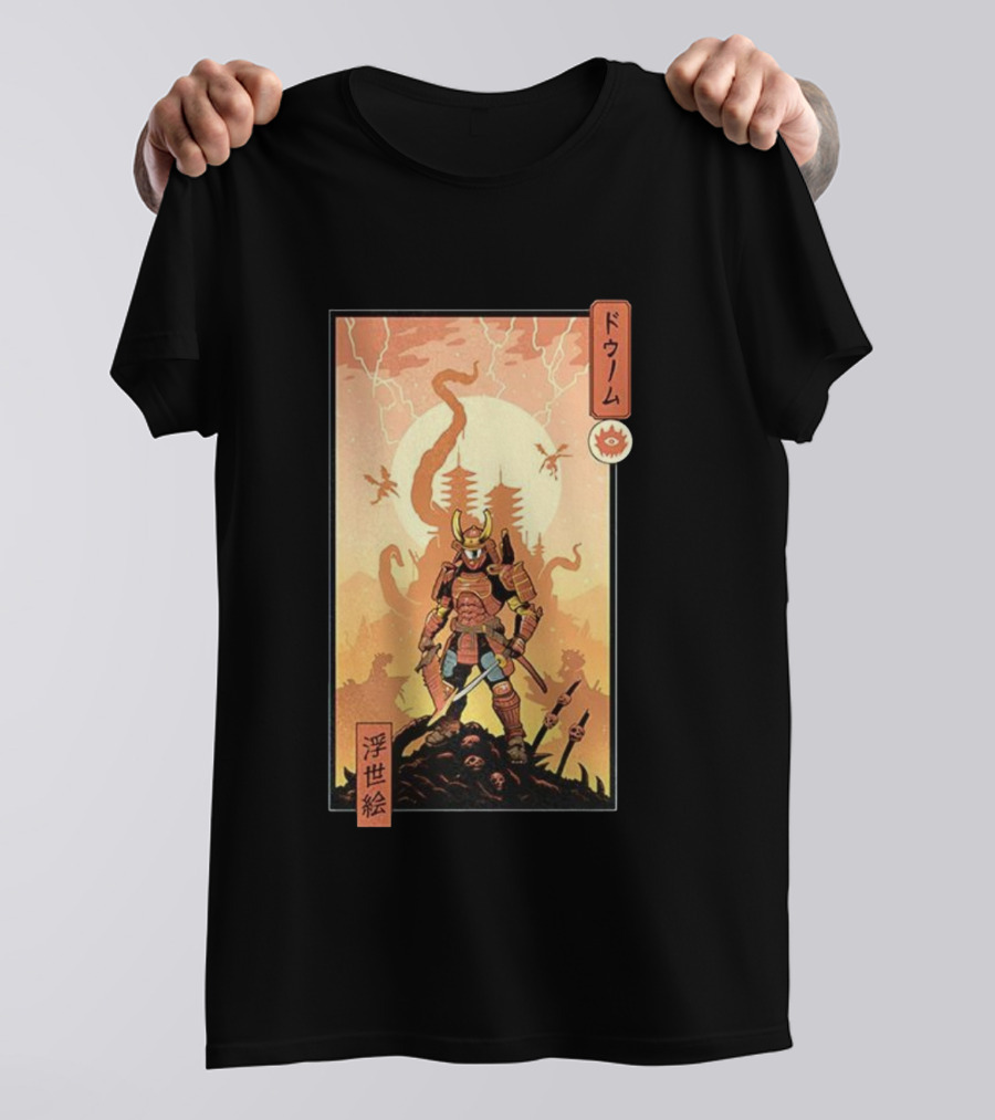 Samurai Doom Ukiyo-E Style Japanese Warrior Demon Battle Art T-Shirt
